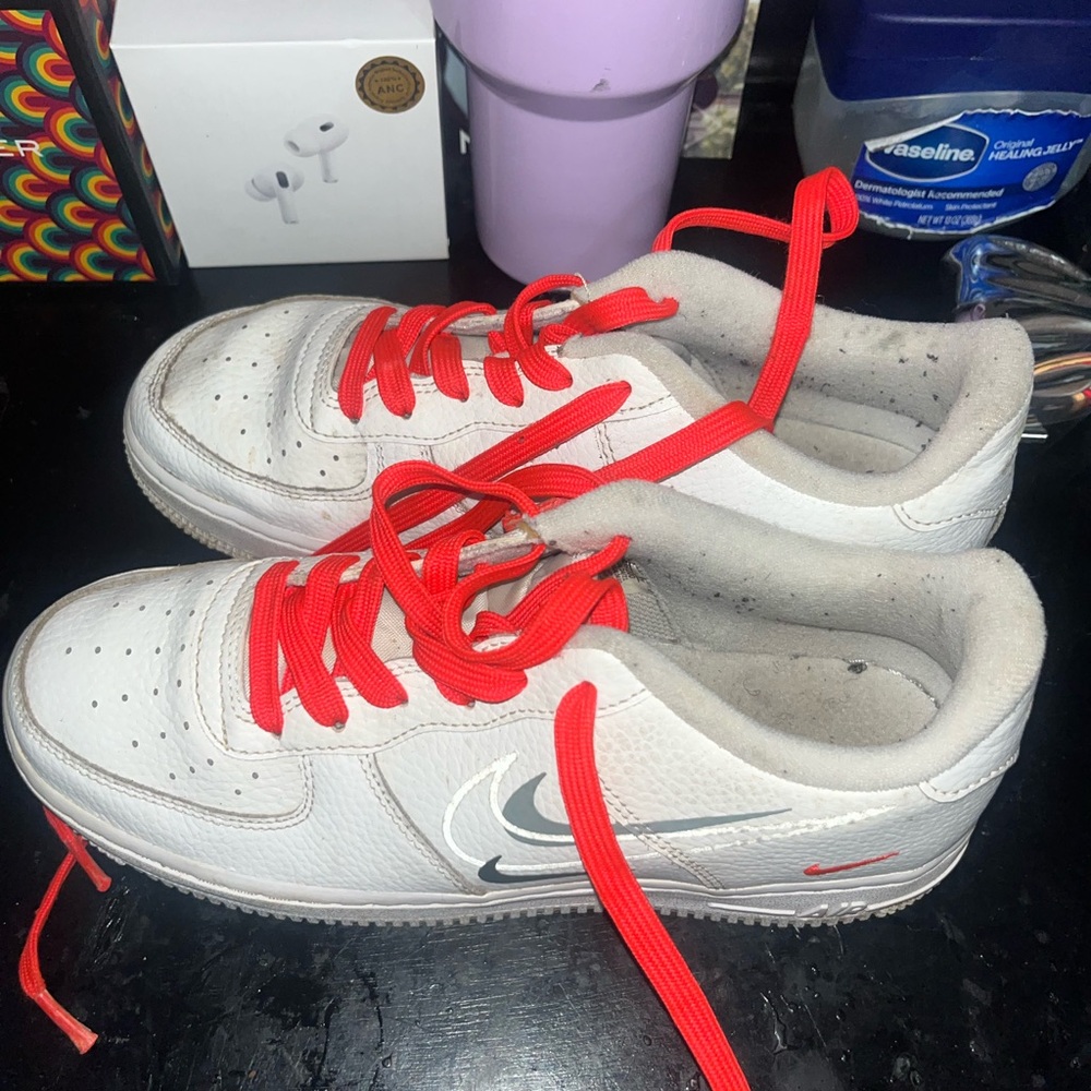 Nike White Sneakers with Bright Red Accents